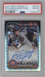 Pete Crow-Armstrong from the 2024 Topps Chrome Logofractor set graded by PSA and given an overall grade of 10.