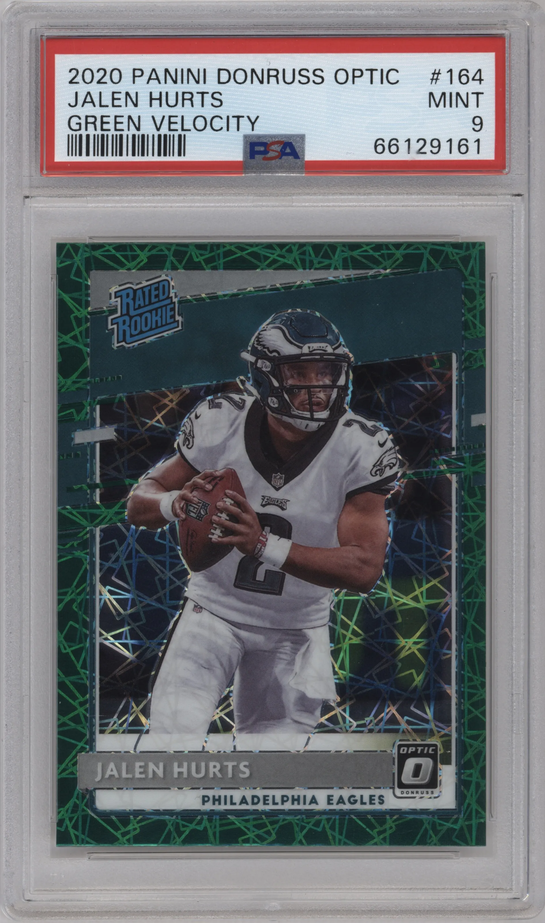 2020 Panini Donruss Optic Rated Rookie Jalen Hurts Green Velocity PSA 9