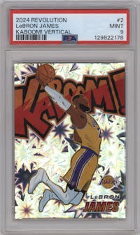 LeBron James from the 2024-25 Panini Revolution set graded by PSA and given an overall grade of 9.