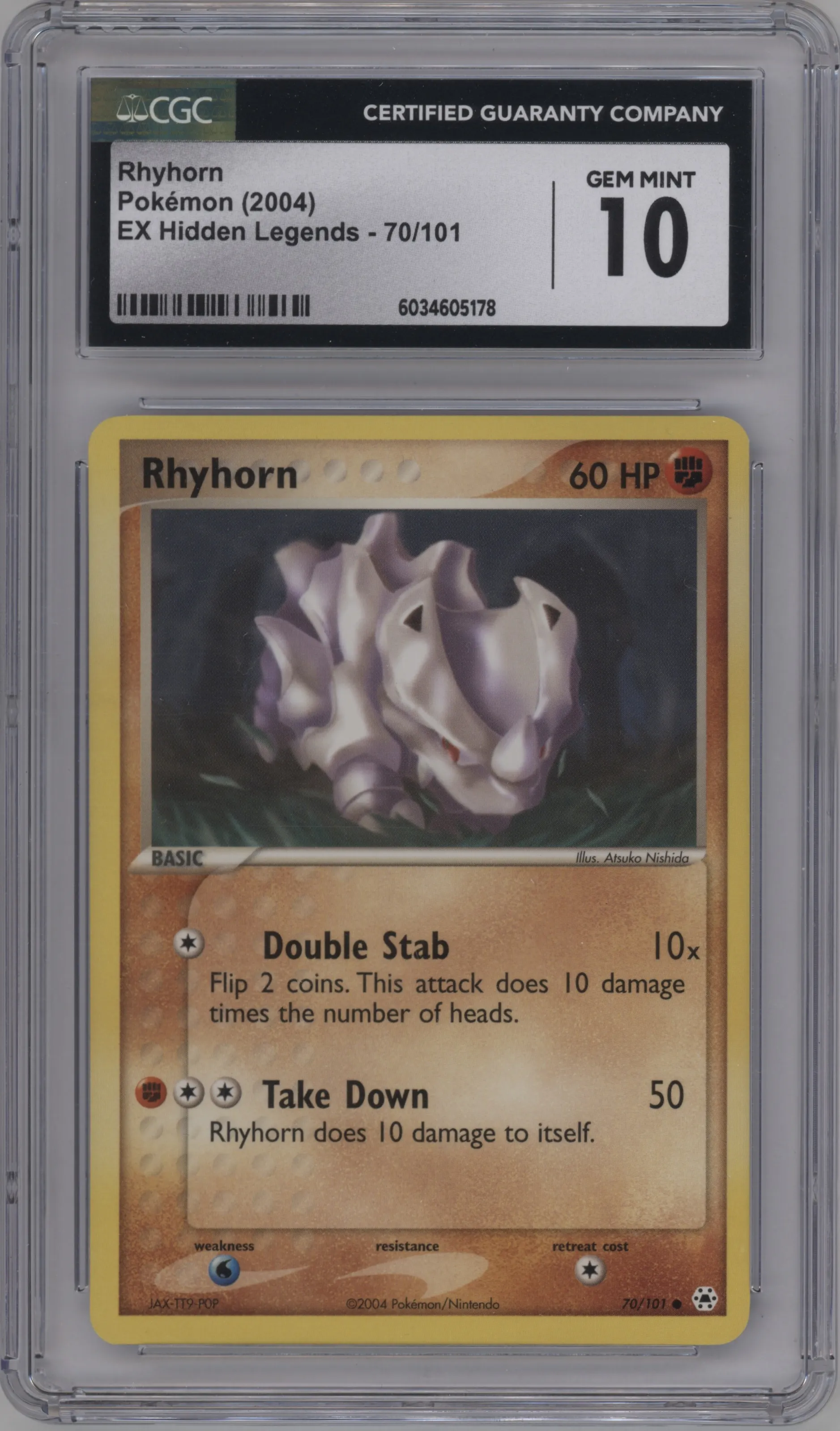 2004 Pokemon EX Hidden Legends Rhyhorn #70 CGC 10