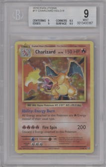 Charizard  from the 2016 Pokemon XY set graded by Beckett and given an overall grade of 9.