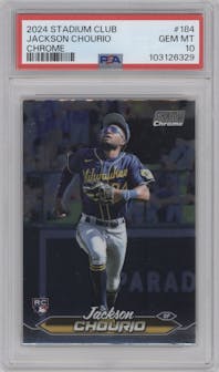Jackson Chourio from the 2024 Topps Stadium Club set graded by PSA and given an overall grade of 10.