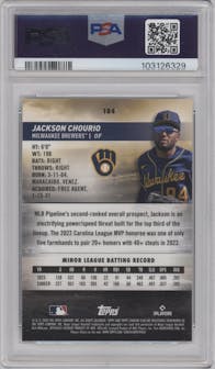 Jackson Chourio from the 2024 Topps Stadium Club set graded by PSA and given an overall grade of 10.