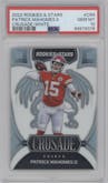 Patrick Mahomes II from the 2022 Panini Rookies & Stars set featuring a White parallel graded by PSA and given an overall grade of 10.
