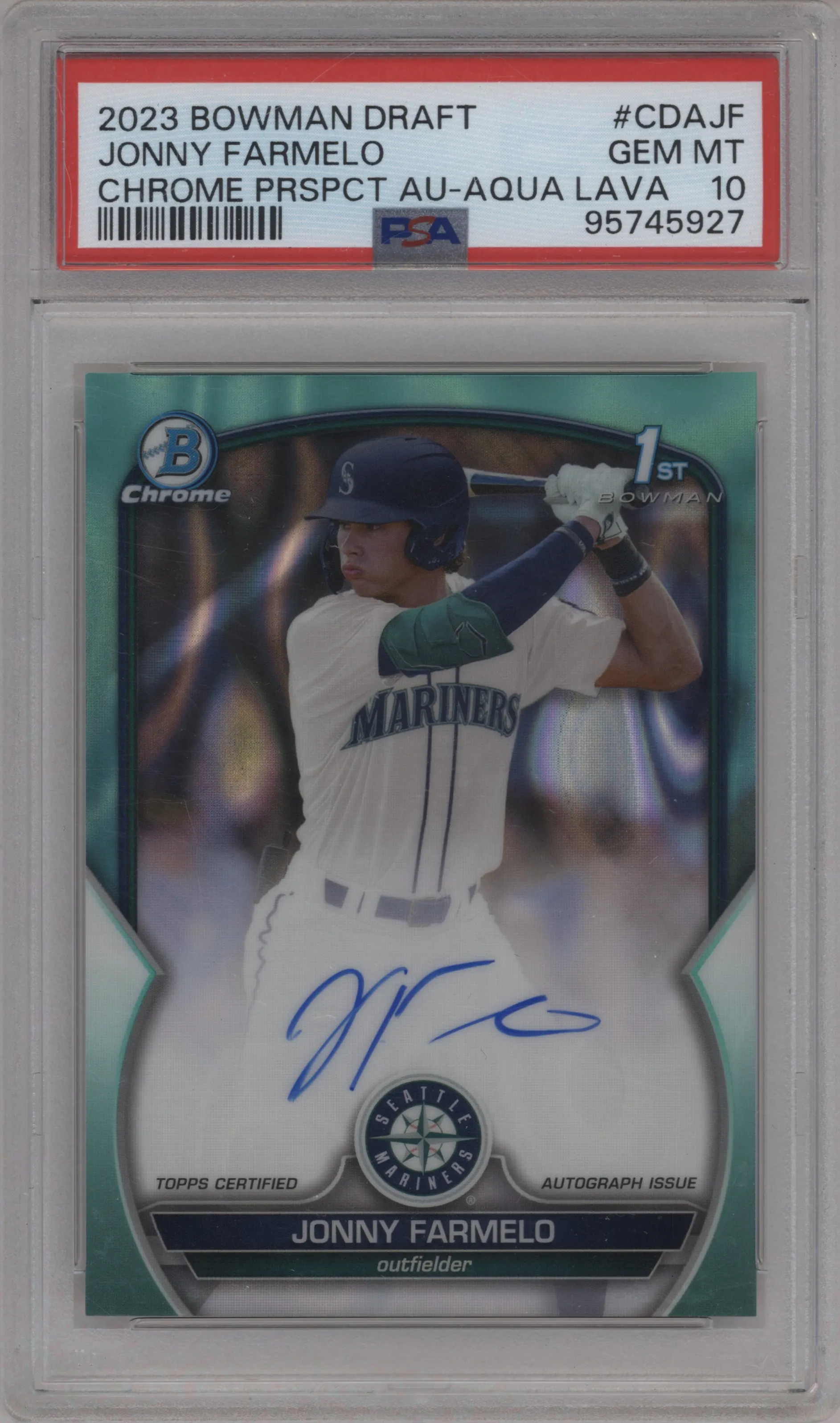 2023 Bowman Draft Chr.Pros.Auto Jonny Farmelo Aqua Lava Refractor PSA 10