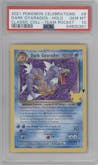 Dark Gyarados from the 2021 Pokemon SWSH set featuring a Team Rocket parallel graded by PSA and given an overall grade of 10.