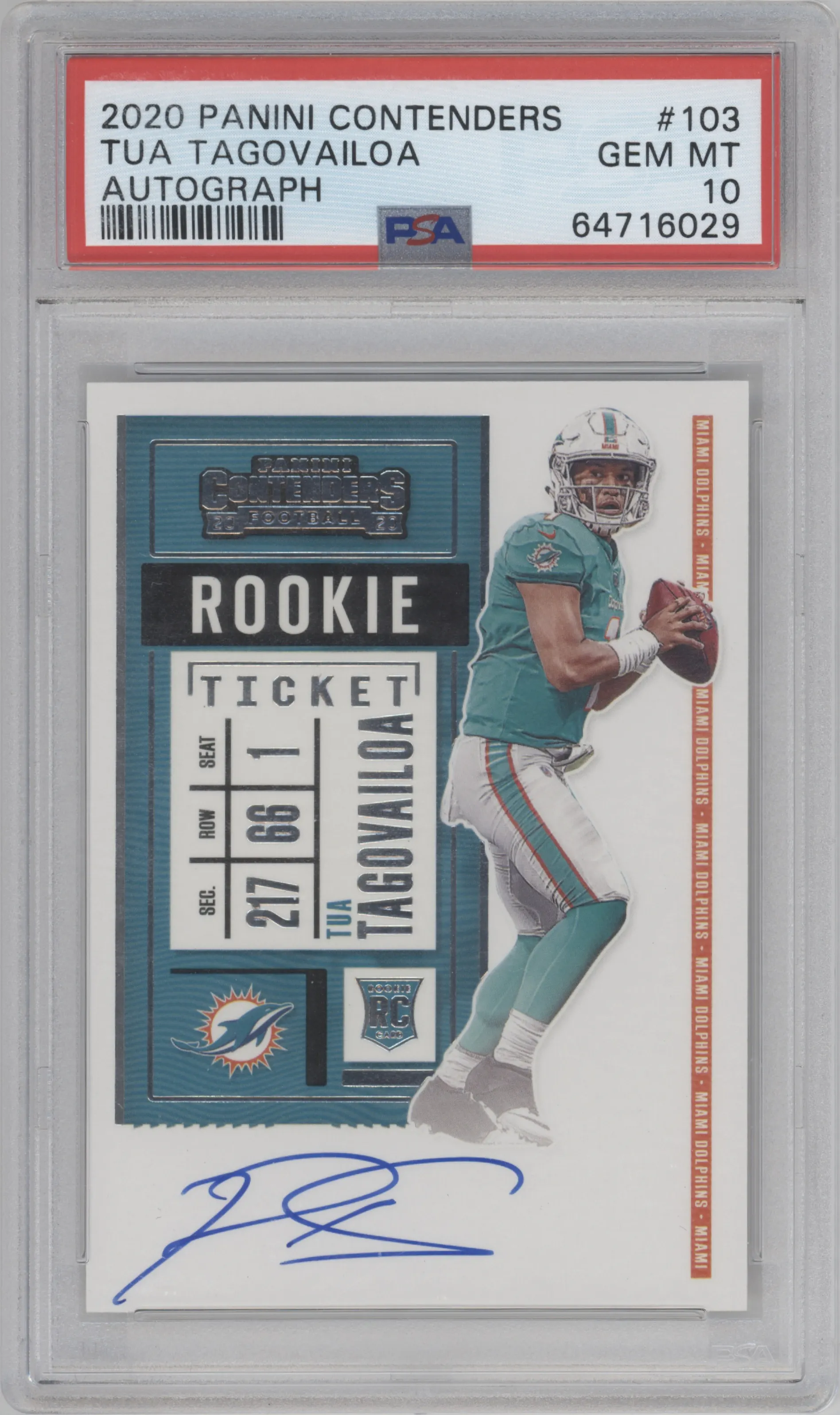 2020 Panini Contenders Rke.Tkt.RPS Tua Tagovailoa #103 PSA 10