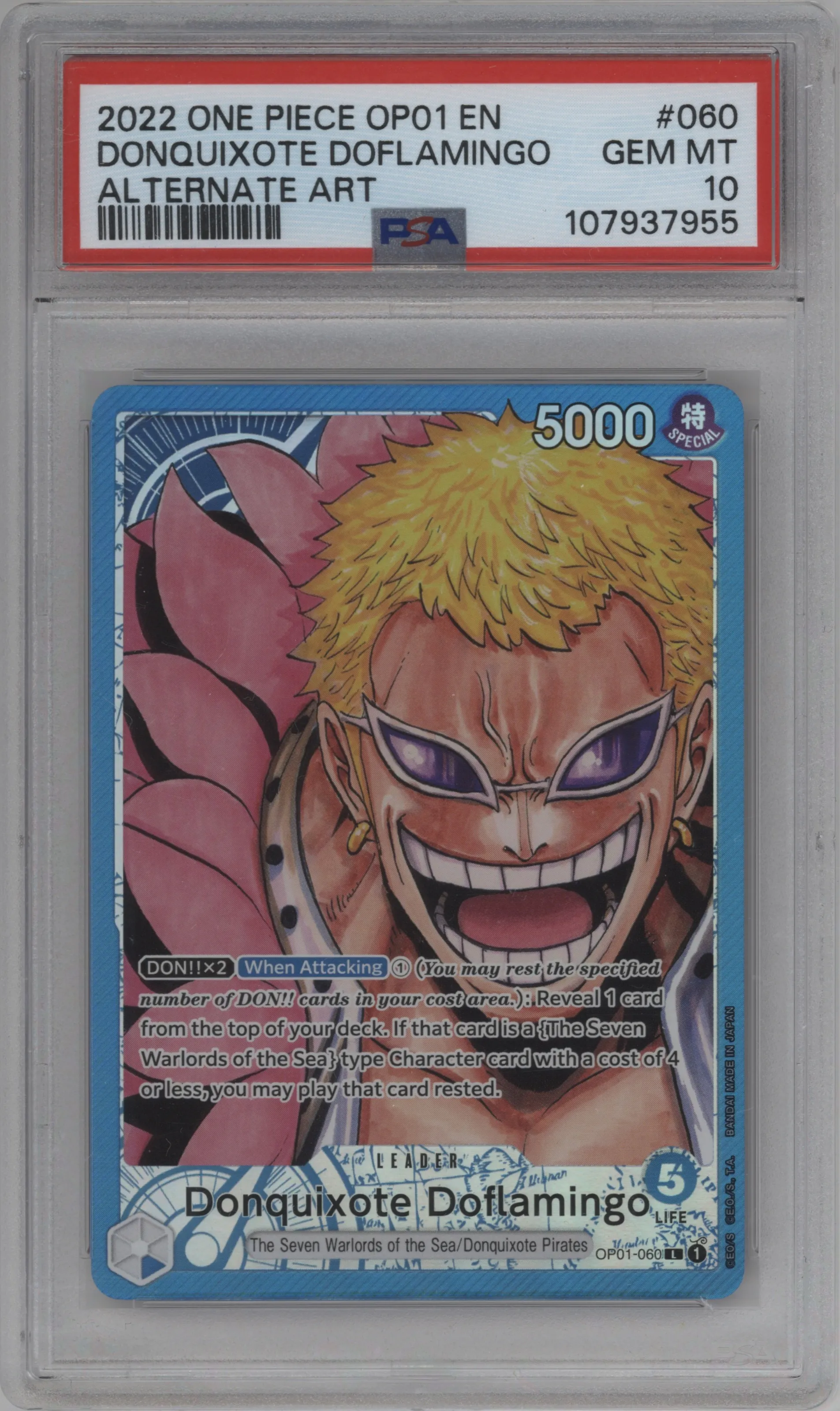 2022 One Piece Romance Dawn Donquixote Doflamingo Alternate Art L #OP01-060 L PSA 10