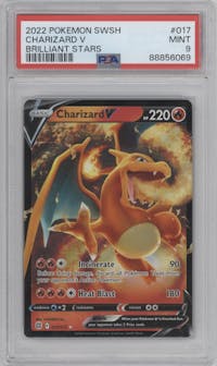 Charizard V  from the 2022 Pokemon SWSH set graded by PSA and given an overall grade of 9.