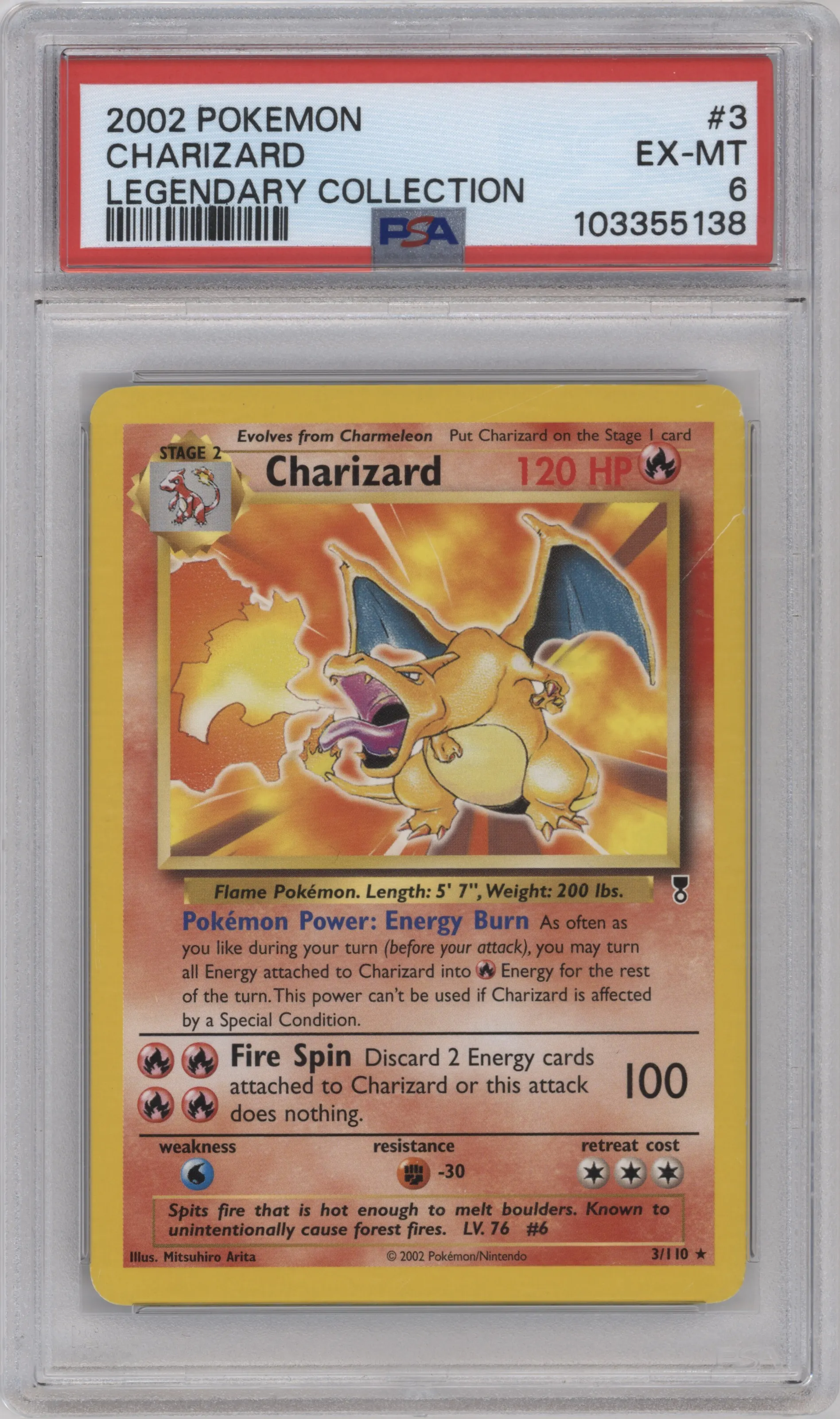 2002 Pokemon Legendary Collection Charizard #3 PSA 6