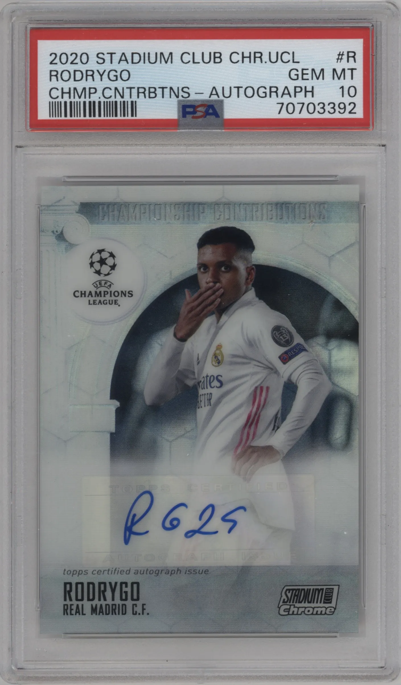 2020 Topps Stadium Club Chrome UEFA CL Chmpnshp.Cont.Auto Rodrygo PSA 10