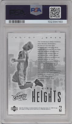 LeBron James from the 2003-04 Upper Deck set graded by PSA and given an overall grade of 10.