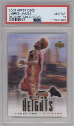 LeBron James from the 2003-04 Upper Deck set graded by PSA and given an overall grade of 10.