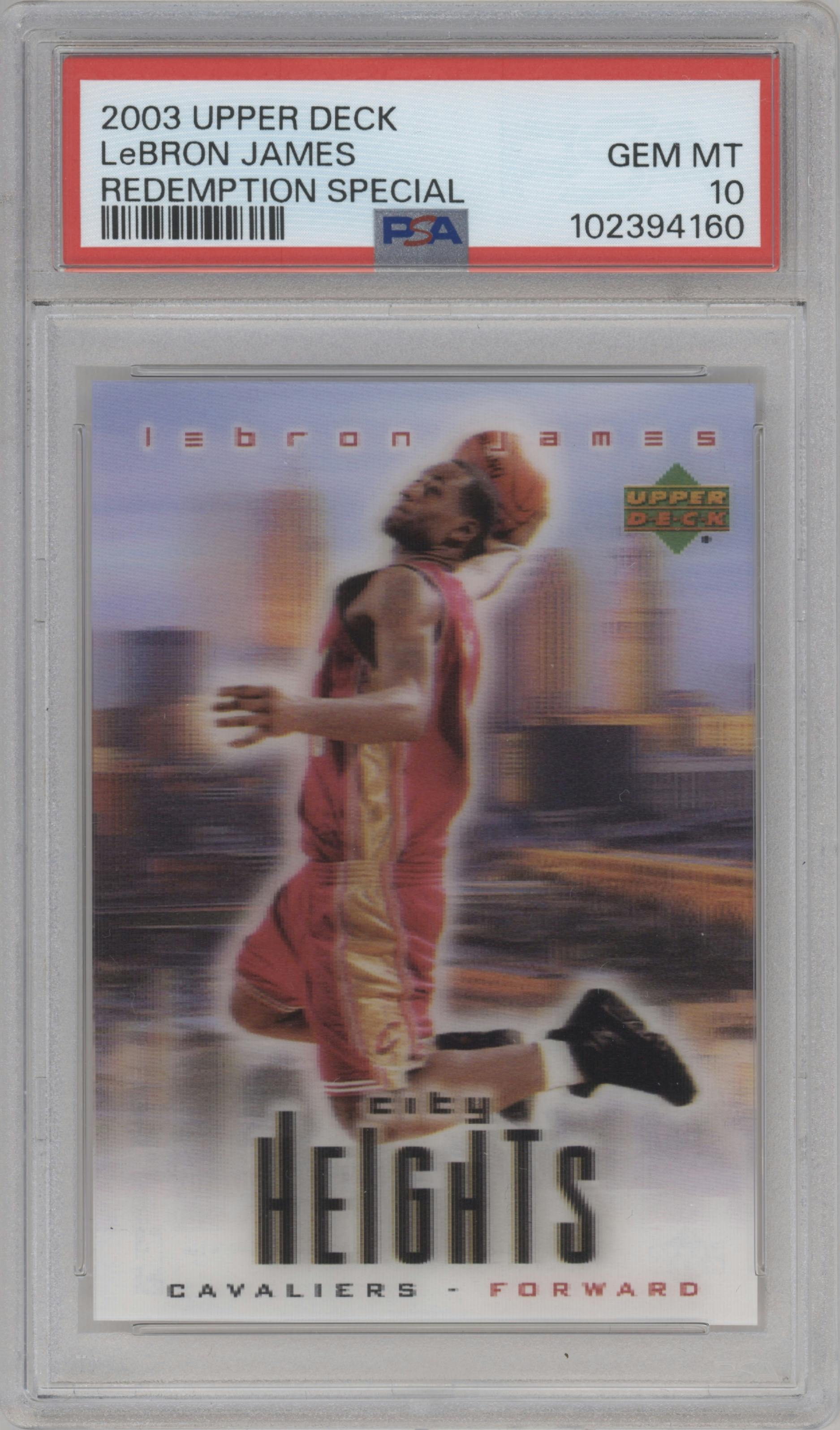 LeBron James from the 2003-04 Upper Deck set graded by PSA and given an overall grade of 10.
