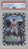 Saquon Barkley from the 2020 Panini Prizm set featuring a Black & White Checker parallel graded by PSA and given an overall grade of 10.