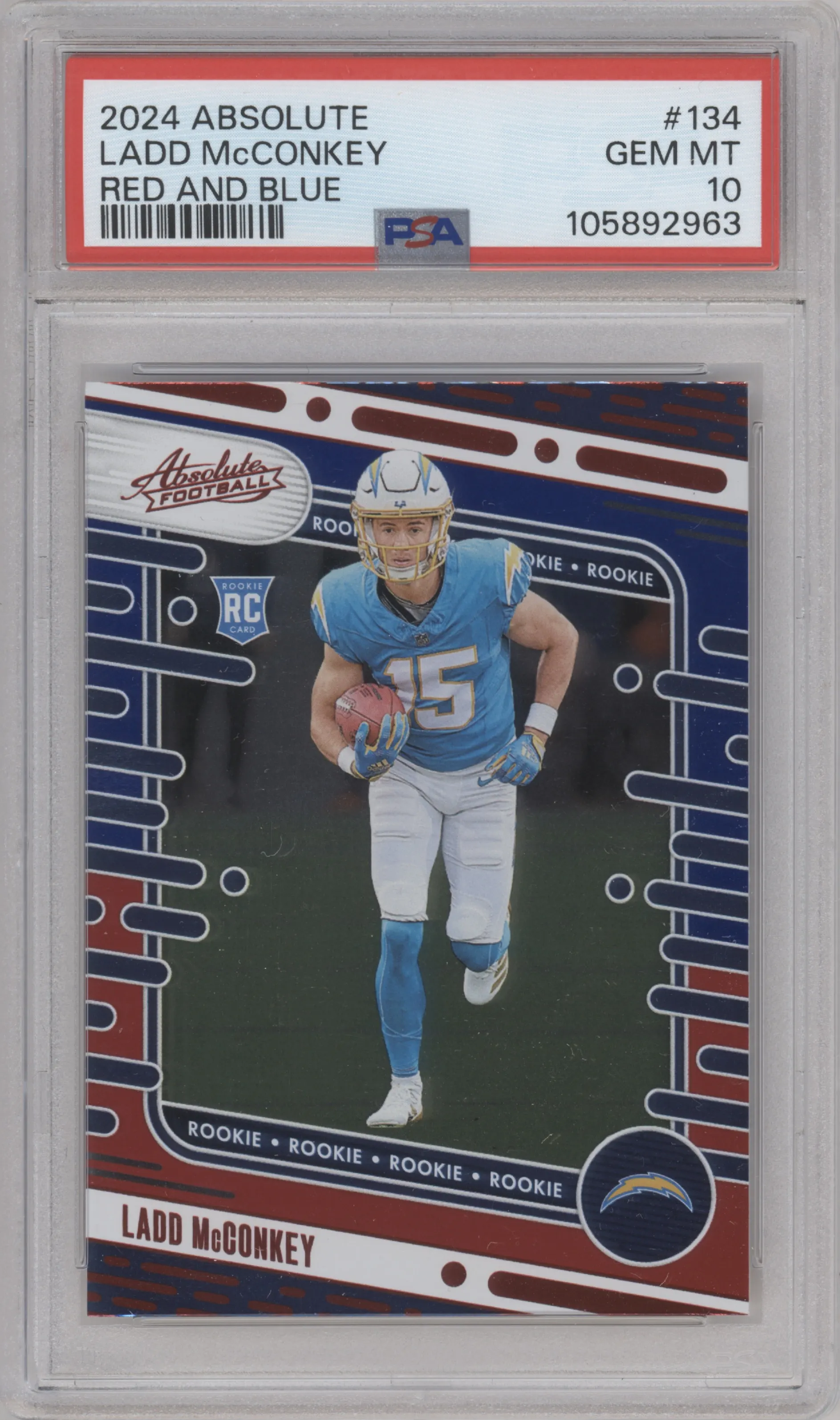2024 Panini Absolute Ladd McConkey Red/Blue #134 PSA 10