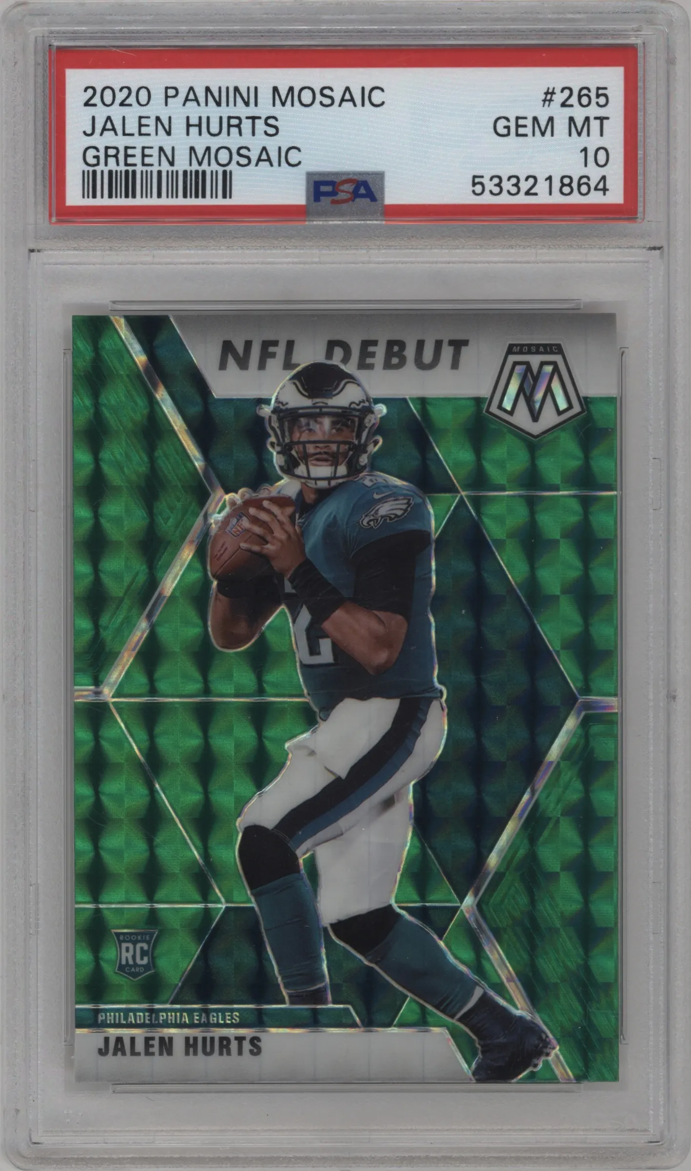 2020 Panini Mosaic Jalen Hurts Green Mosaic #265 PSA 10