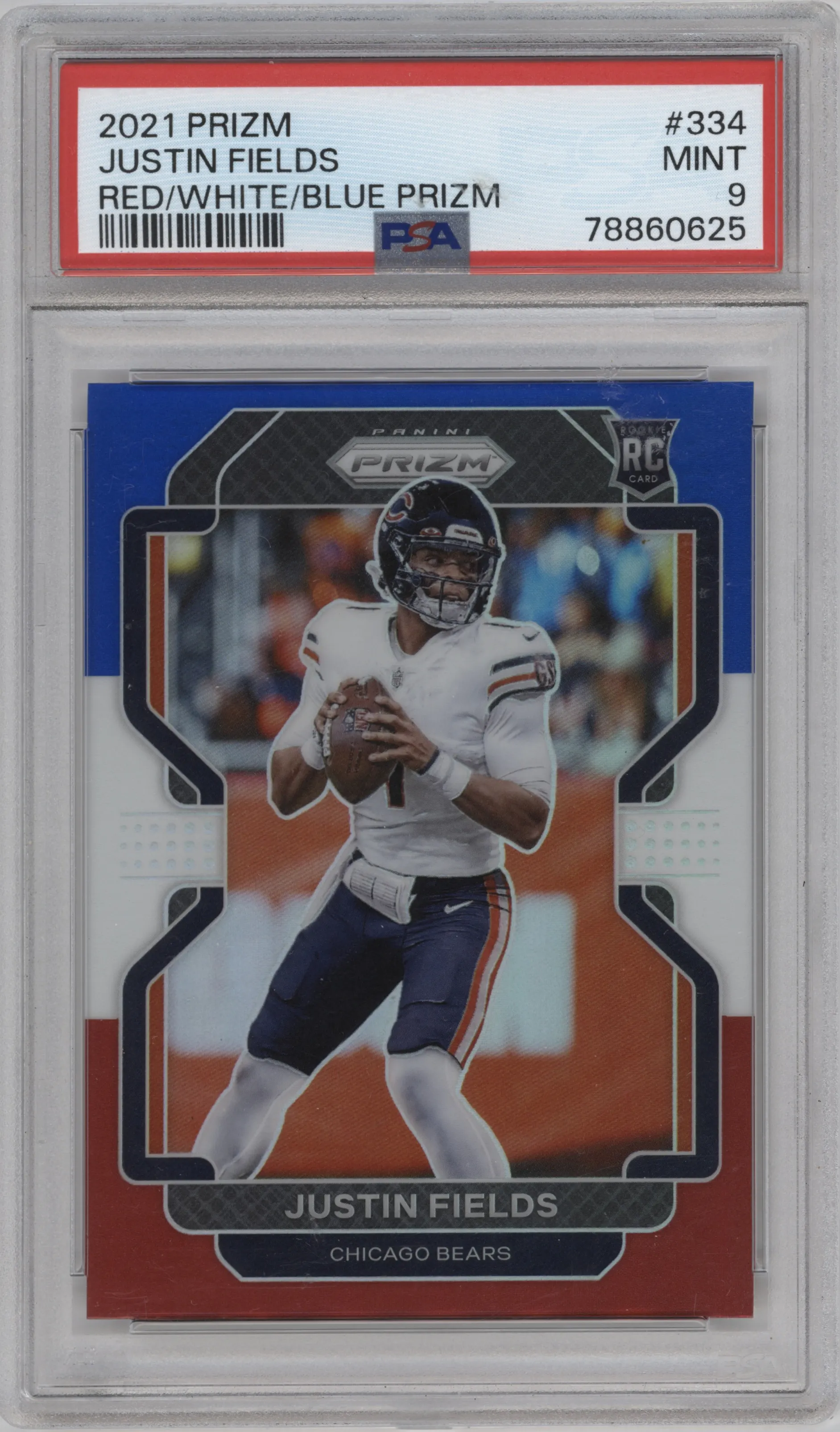 2021 Panini Prizm Justin Fields Red/White/Blue Prizm #334 PSA 9