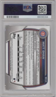 Matt Shaw from the 2023 Bowman Draft set graded by PSA and given an overall grade of 10.