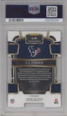 C.J. Stroud from the 2023 Panini Select set featuring a Die-Cut Zebra Prizm parallel graded by PSA and given an overall grade of 10.