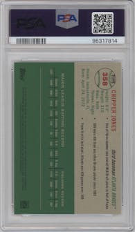 Chipper Jones from the 2023 Topps Chrome Platinum Anniversary set graded by PSA and given an overall grade of 10.