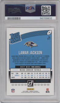 Lamar Jackson from the 2018 Panini Donruss set graded by PSA and given an overall grade of 10.