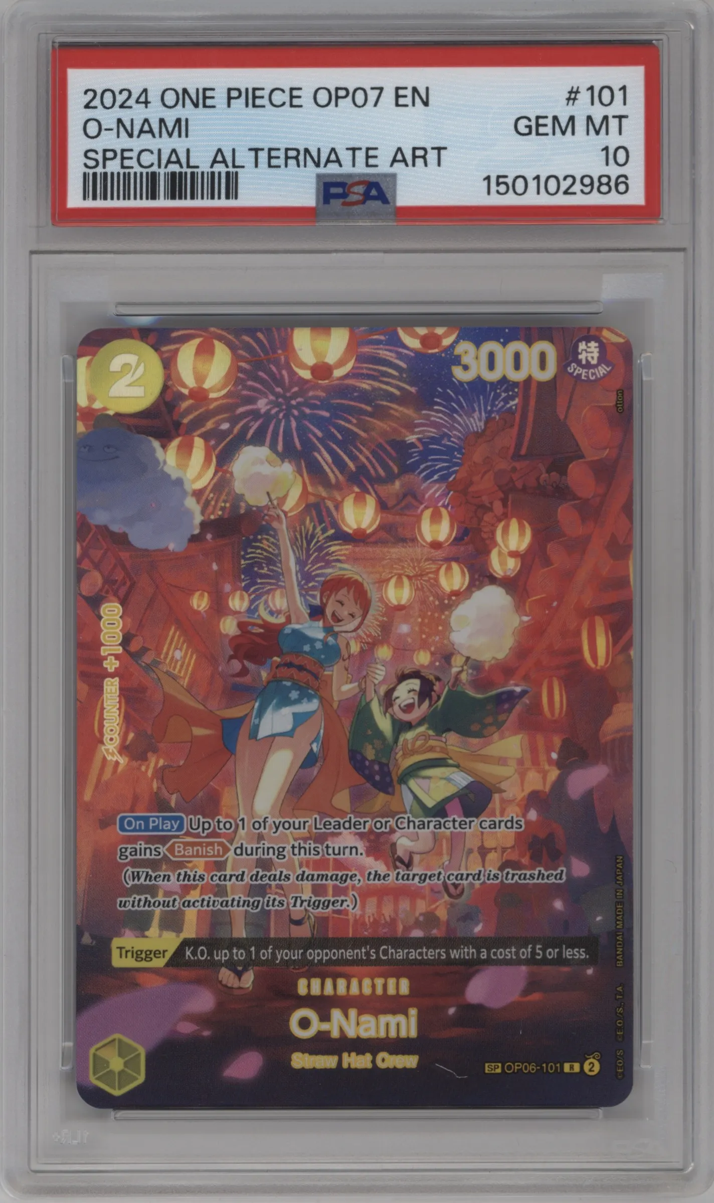 2024 One Piece 500 Years in the Future O-Nami Alternate Art OP06-101 R #SP OP06-101 R PSA 10