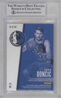 Luka Doncic from the 2018-19 Panini Absolute Memorabilia set featuring a Level 3 parallel graded by Beckett and given an overall grade of 8.5.