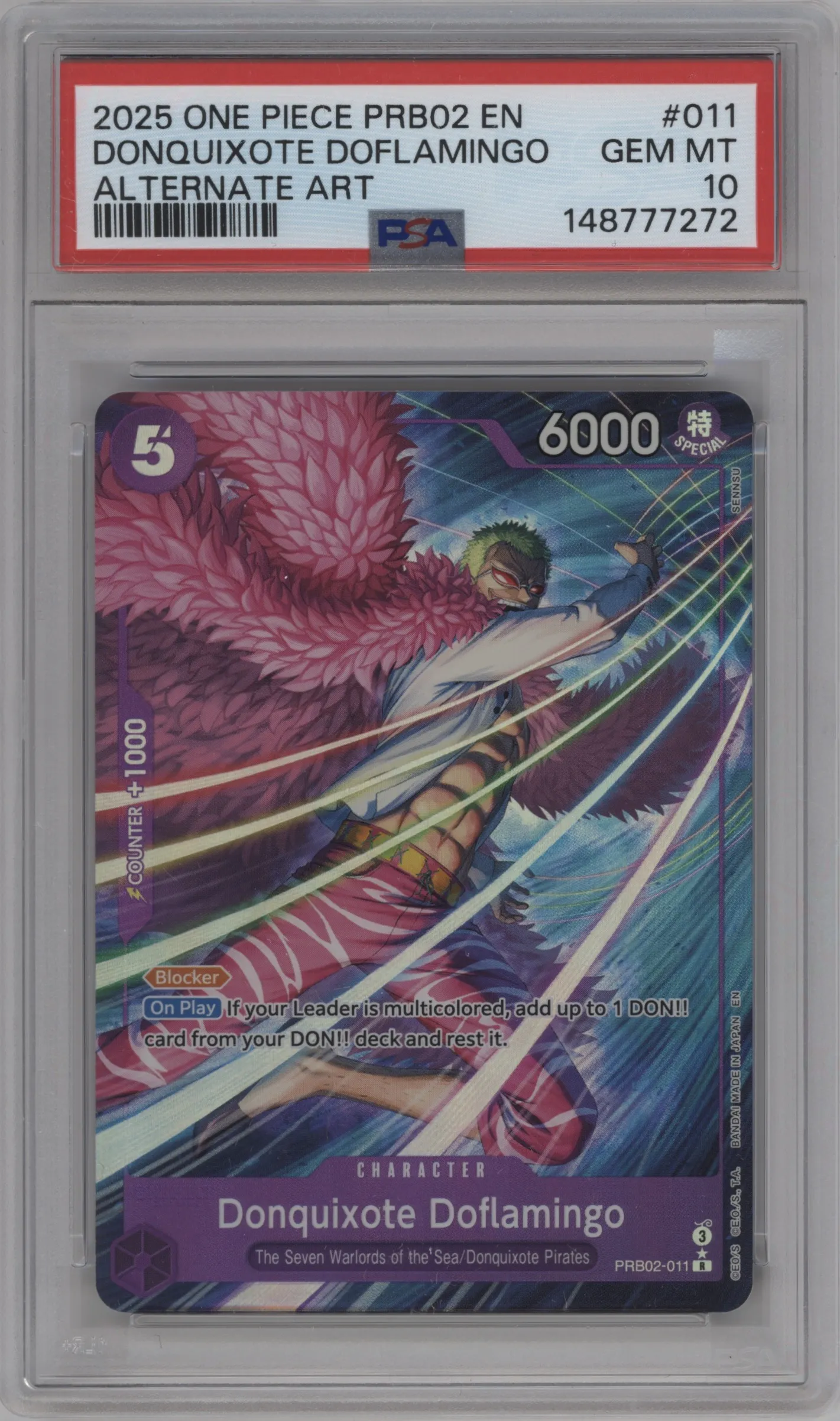 2025 One Piece PB The Best Donquixote Doflamingo Alternate Art R #PRB02-011 R PSA 10