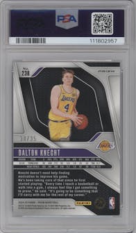 Dalton Knecht  from the 2024-25 Panini Prizm set featuring a Blue Shimmer  parallel graded by PSA and given an overall grade of 9.