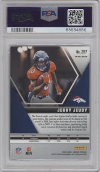 Jerry Jeudy from the 2020 Panini Mosaic set featuring a Green Mosaic parallel graded by PSA and given an overall grade of 10.