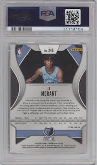 Ja Morant from the 2019-20 Panini Prizm set featuring a Choice Blue/Yellow/Green  parallel graded by PSA and given an overall grade of 9.