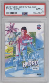 Tyler Herro from the 2020 Tyler Herro X Tyson Beck set graded by PSA and given an overall grade of 10.