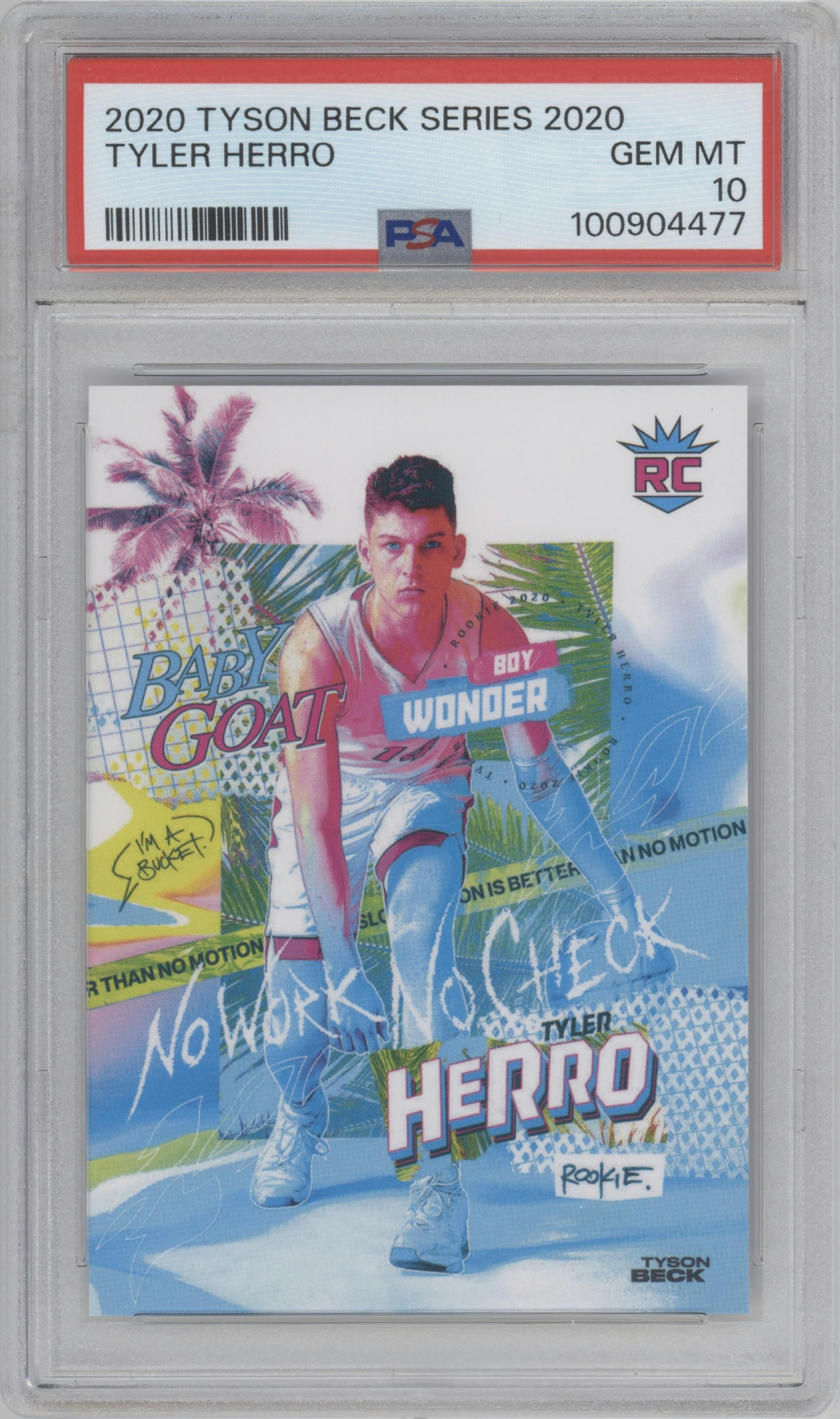 Tyler Herro from the 2020 Tyler Herro X Tyson Beck set graded by PSA and given an overall grade of 10.