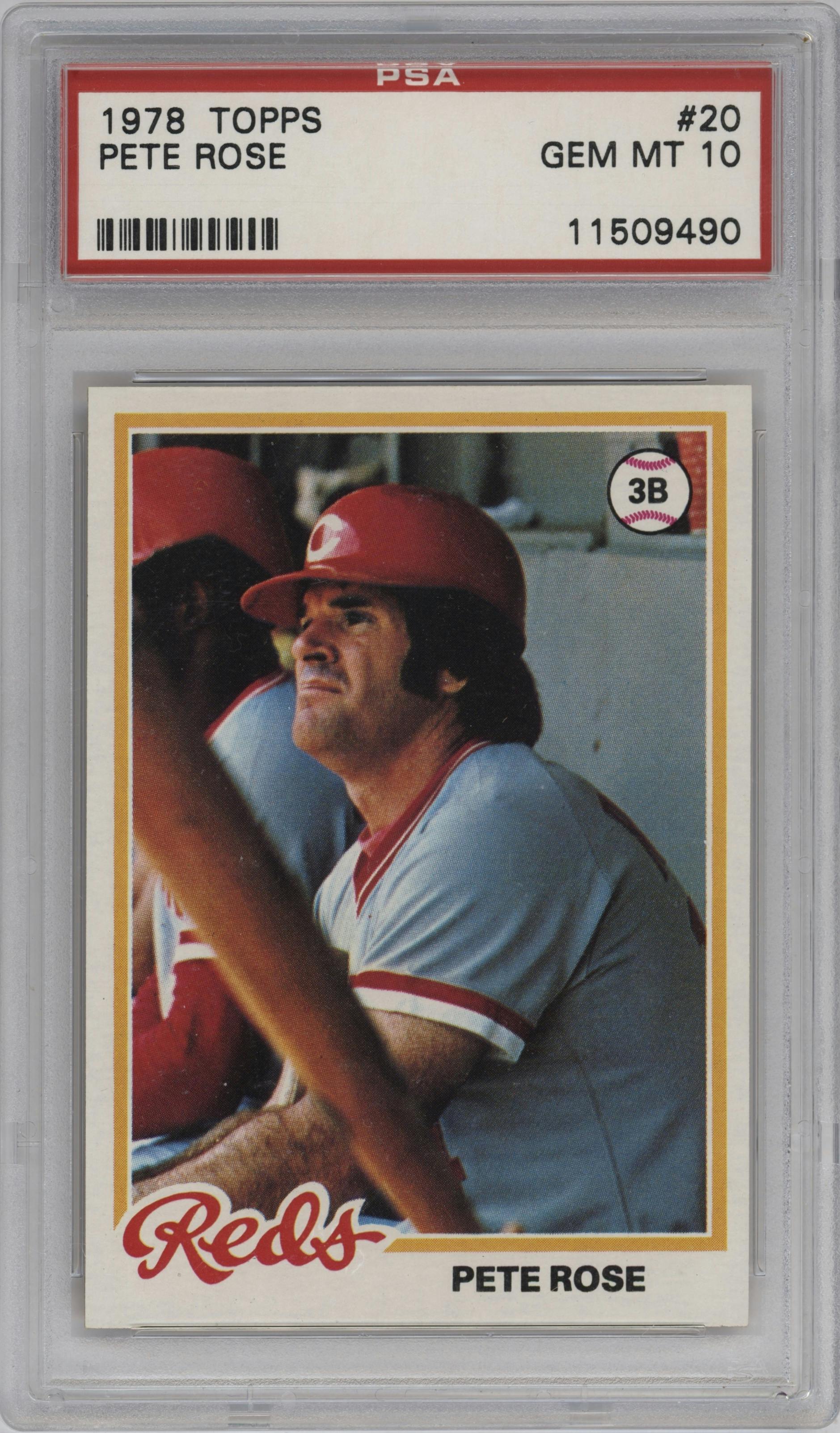 Pete Rose from the 1978 Topps set graded by PSA and given an overall grade of 10.