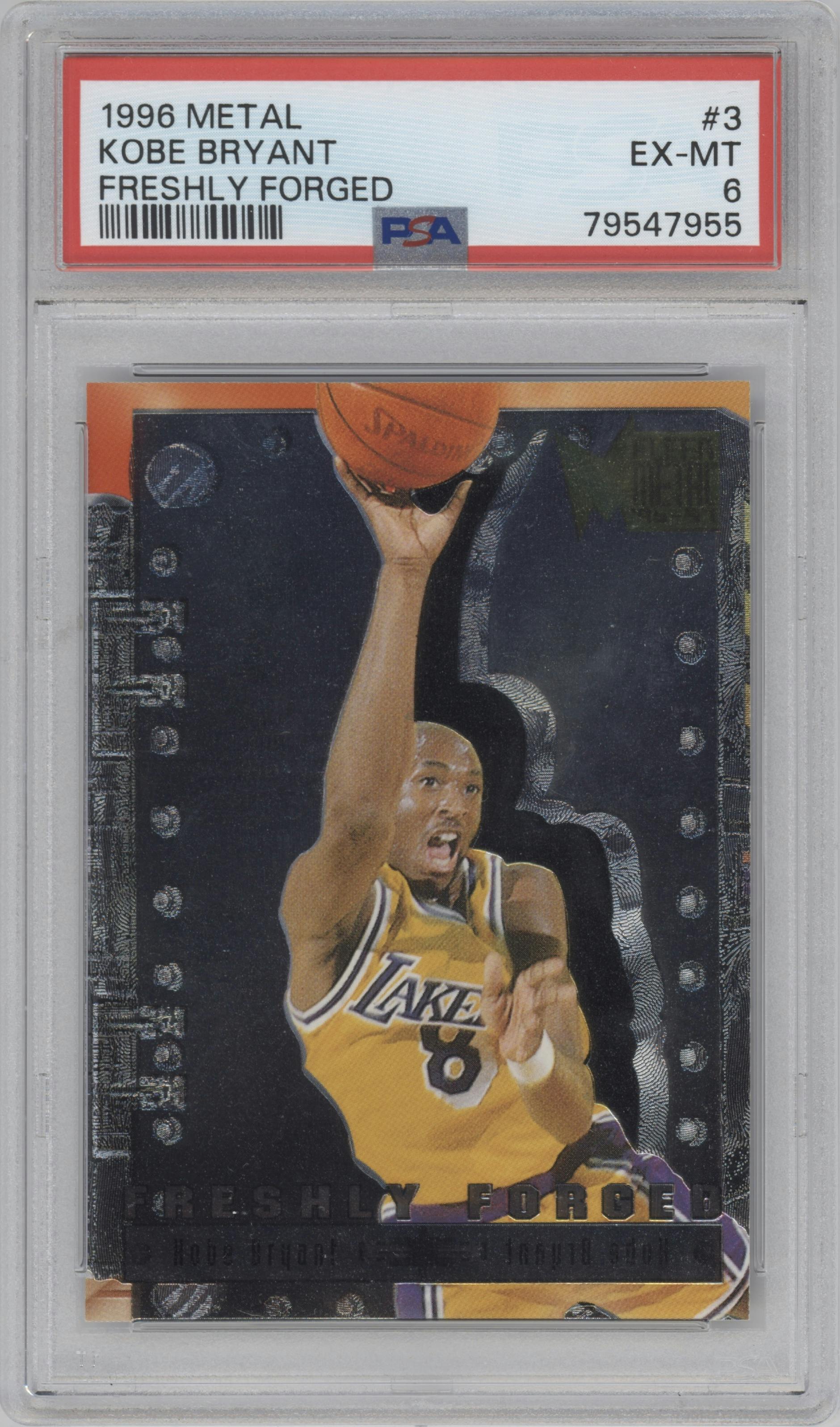 Kobe Bryant from the 1996-97 Fleer Metal  set graded by PSA and given an overall grade of 6.