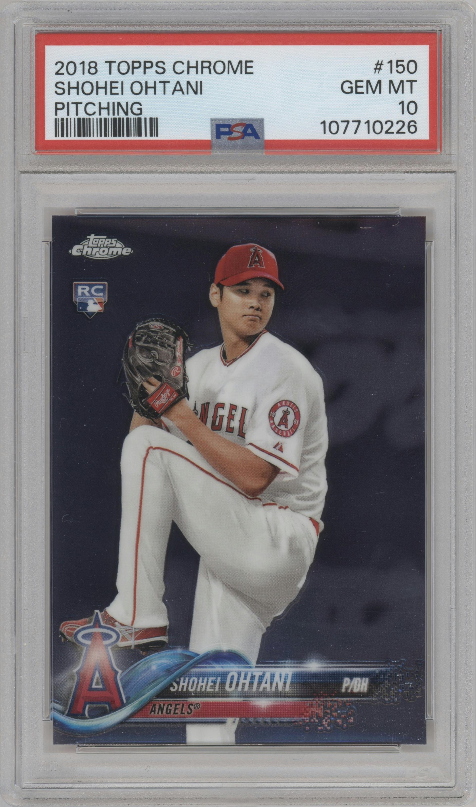 Shohei Ohtani from the 2018 Topps Chrome set graded by PSA and given an overall grade of 10.