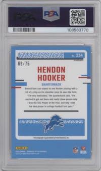 Hendon Hooker from the 2023 Donruss Optic set featuring a Holo parallel graded by PSA and given an overall grade of 9.