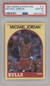Michael Jordan from the 1989-90 Hoops Superstars set graded by PSA and given an overall grade of 10.