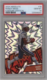 Randy Moss from the 2024 Panini Absolute set graded by PSA and given an overall grade of 10.