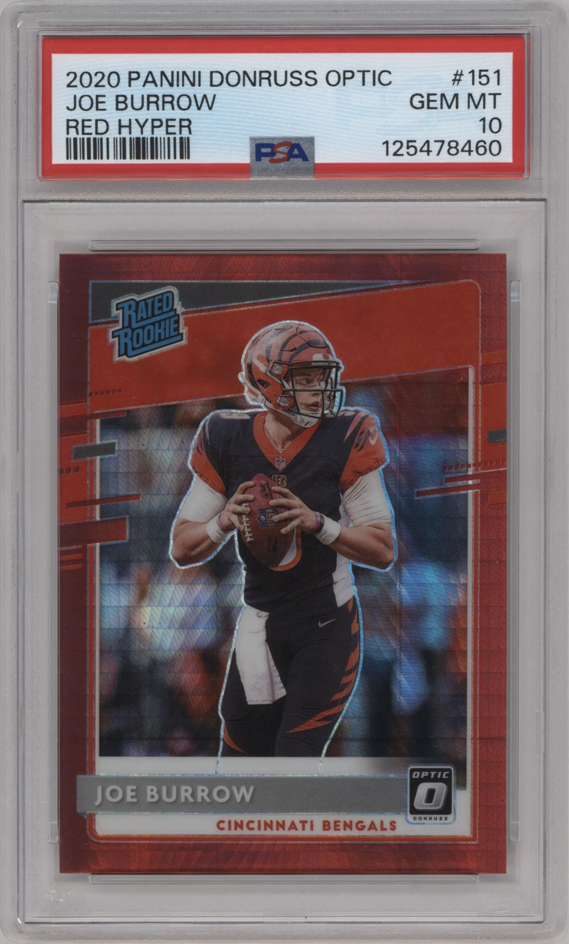 2020 Panini Donruss Optic Rated Rookie Joe Burrow Hyper Red #151 PSA 10