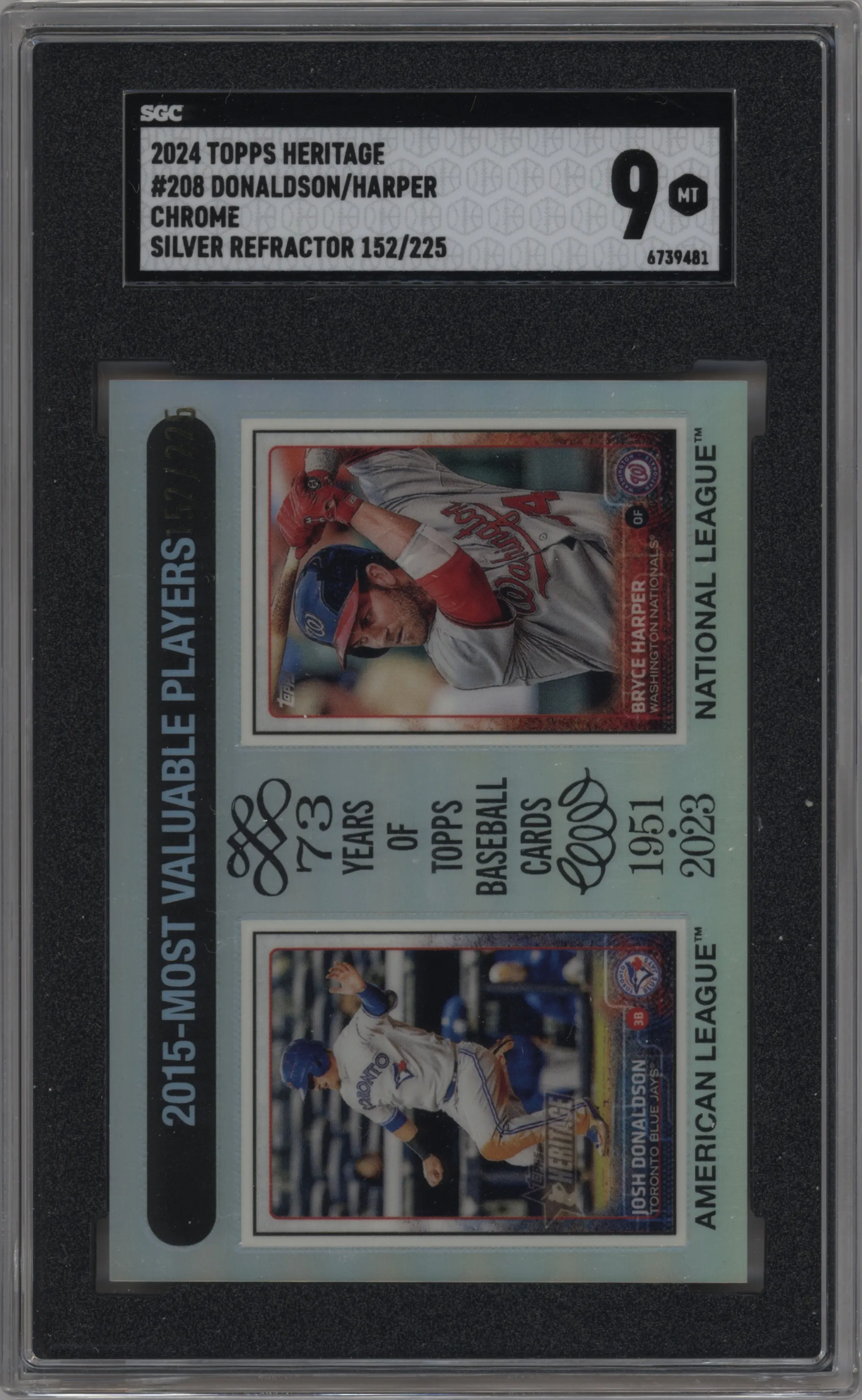2024 Topps Heritage 2015 MVPs - Josh Donaldson / Bryce Harper Chrome Silver Refractor SGC 9