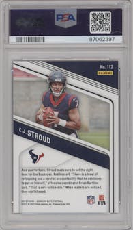 C.J. Stroud from the 2023 Donruss Elite set featuring a Aspirations Shimmer parallel graded by PSA and given an overall grade of 10.