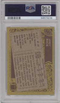 Jerry Rice from the 1986 Topps set graded by PSA and given an overall grade of 7.
