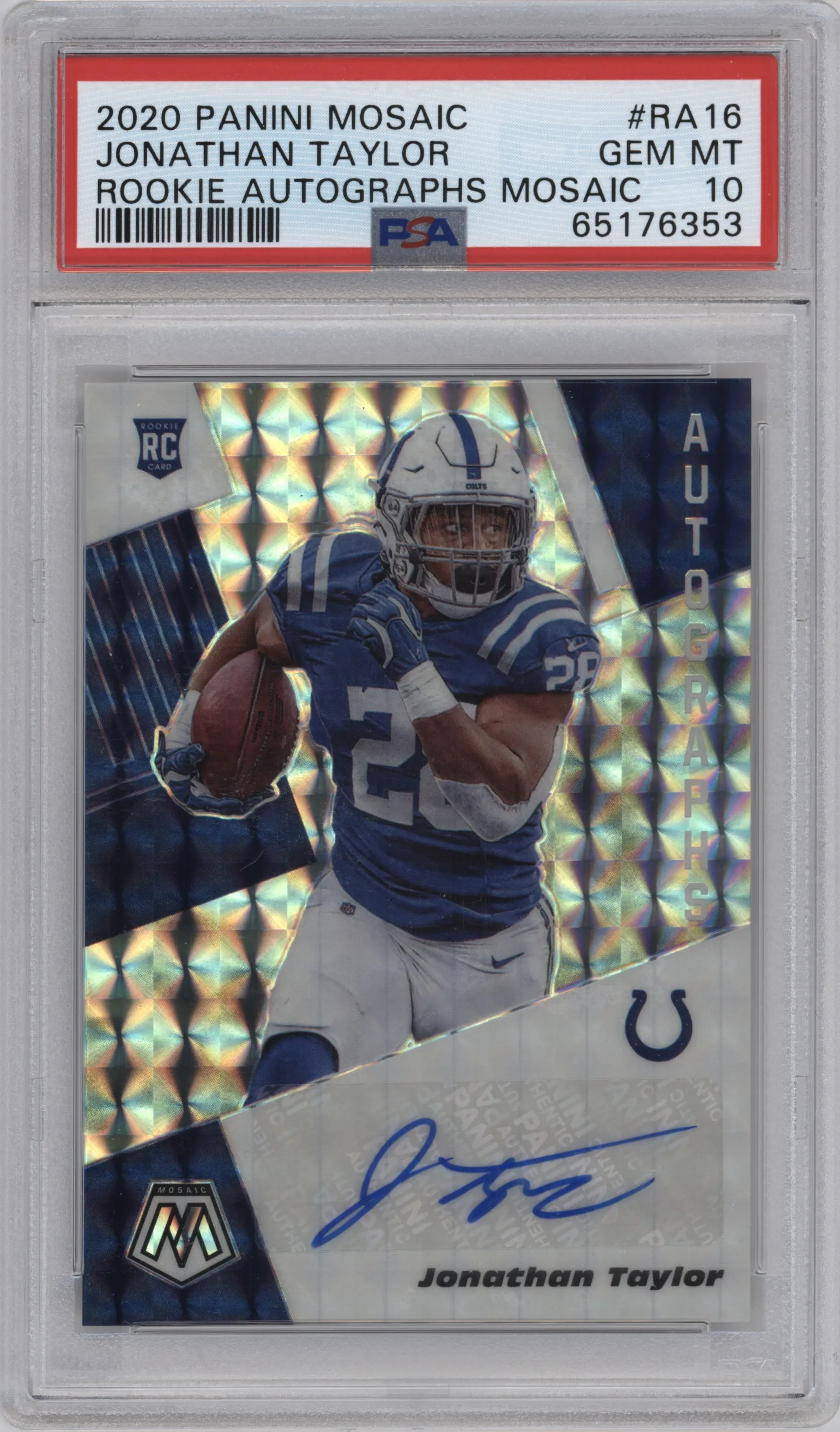 2020 Panini Mosaic Rke.Auto Jonathan Taylor #RA16 PSA 10