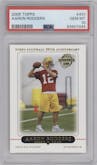 Aaron Rodgers from the 2005 Topps set graded by PSA and given an overall grade of 10.