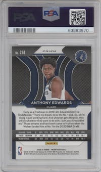 Anthony Edwards from the 2020-21 Panini Prizm set featuring a Silver Prizm parallel graded by PSA and given an overall grade of 10.