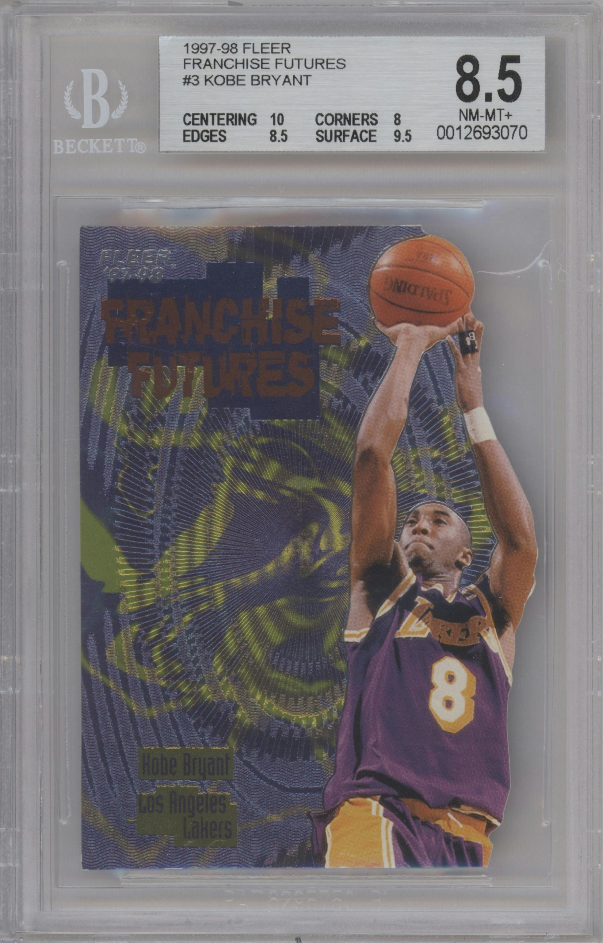 Kobe Bryant from the 1997-98 Fleer set graded by Beckett and given an overall grade of 8.5.