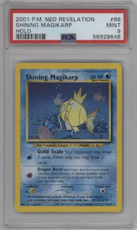 Shining Magikarp from the 2001 Pokemon Neo Genesis set graded by PSA and given an overall grade of 9.