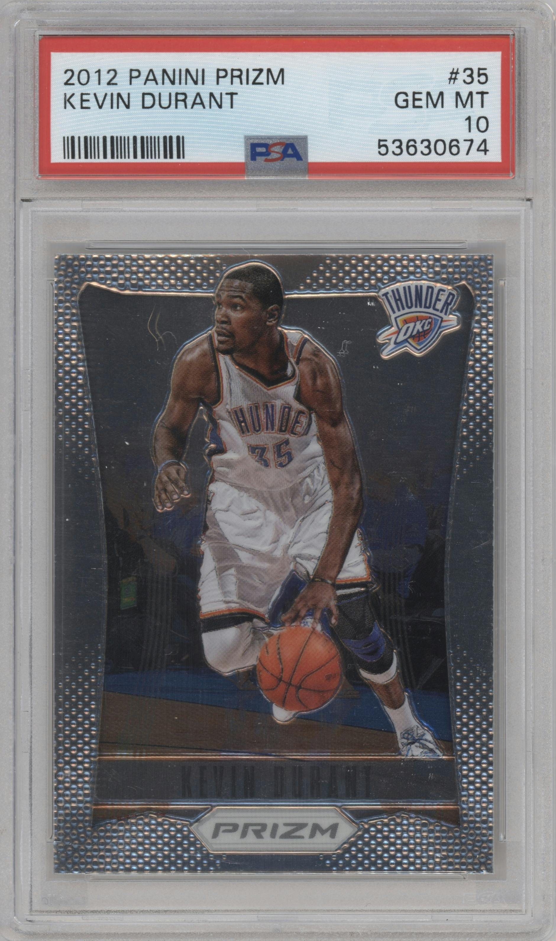 Kevin Durant from the 2012-13 Panini Prizm set graded by PSA and given an overall grade of 10.
